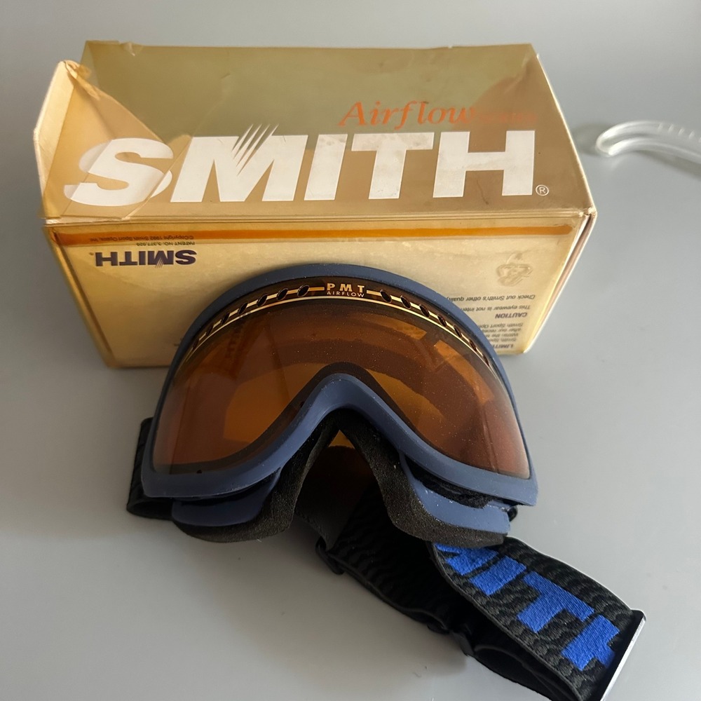 Smith Airflow Series PMT Vintage Ski Snowboard Goggles Navy Blue Amber Lens Box